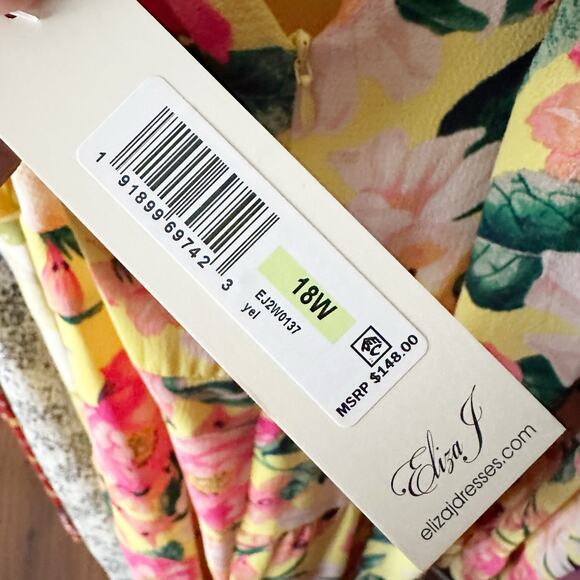 Eliza J. Yellow & Pink Floral Tie Back Mock Neck Mini Dress Women's Size 18W - Picture 9 of 14